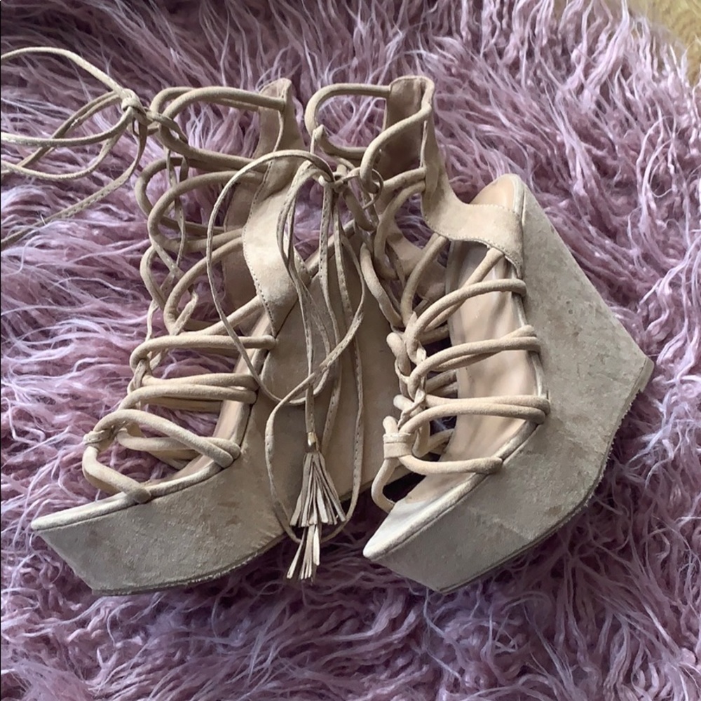 Beige wedges shoes